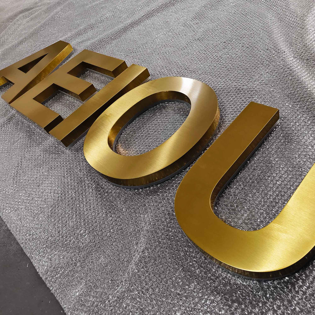 Custom Backlit Channel Letters|Gold Brushed Finish A-Z|Storefront  Business Sign