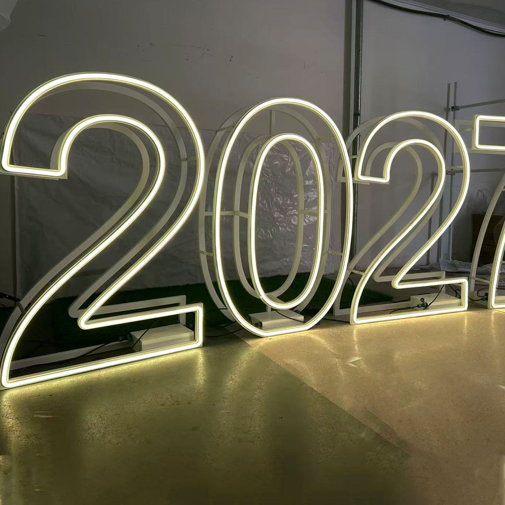 Foldable Metal RGB Neon Marquee Numbers 2027 Portable Event Display Sign