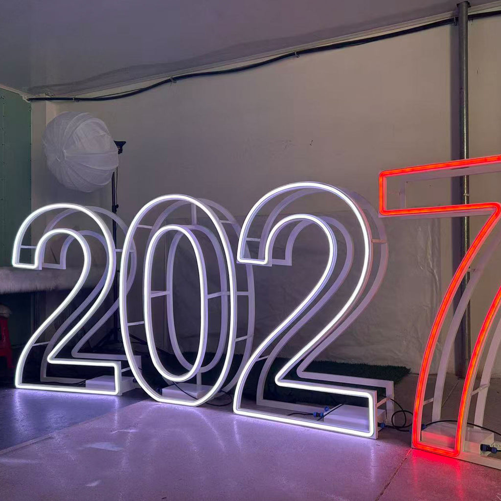 Foldable Metal RGB Neon Marquee Numbers 2027 Portable Event Display Sign