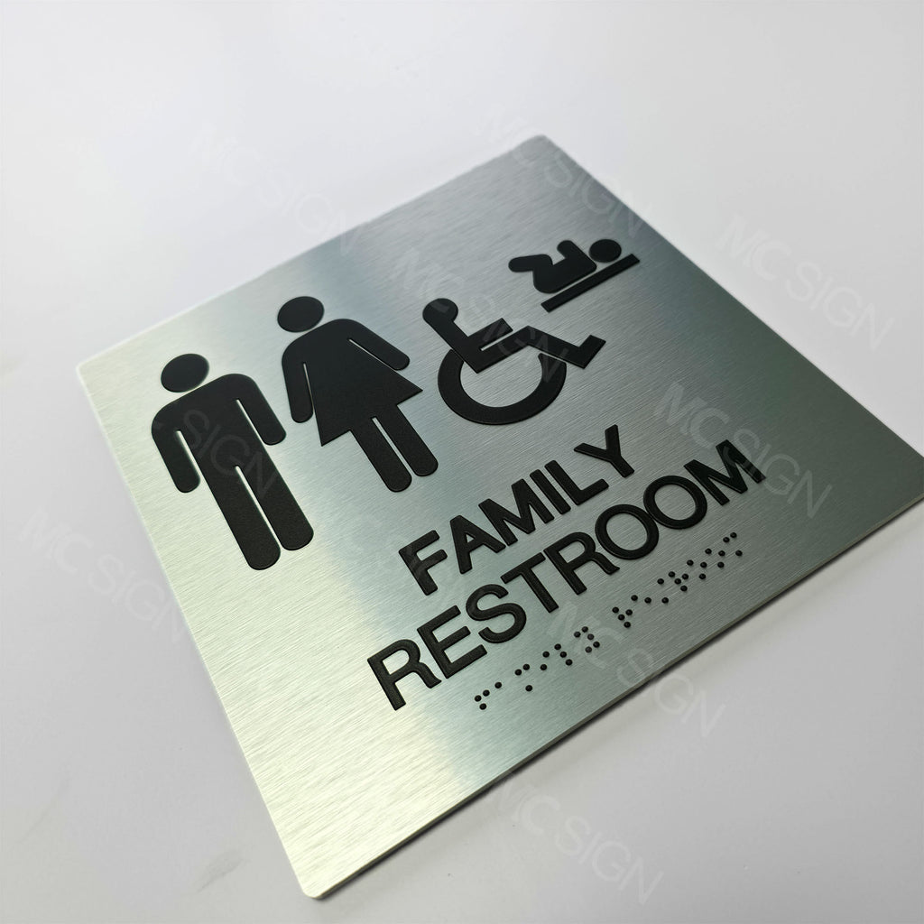 Custom Metal Braille Restroom Sign | ADA Accessible Family Bathroom Sign