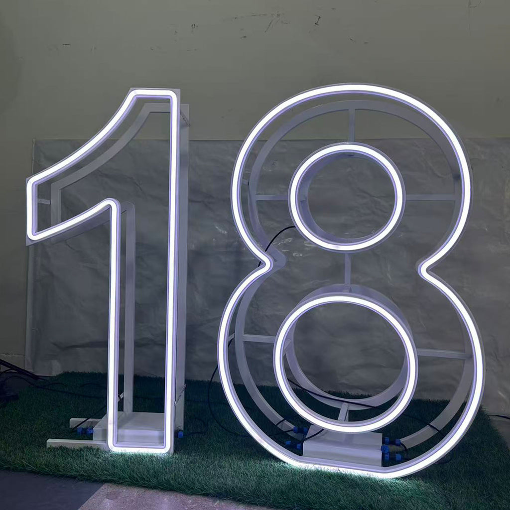 Foldable Metal Neon Marquee Number 18 Portable LED Event Display