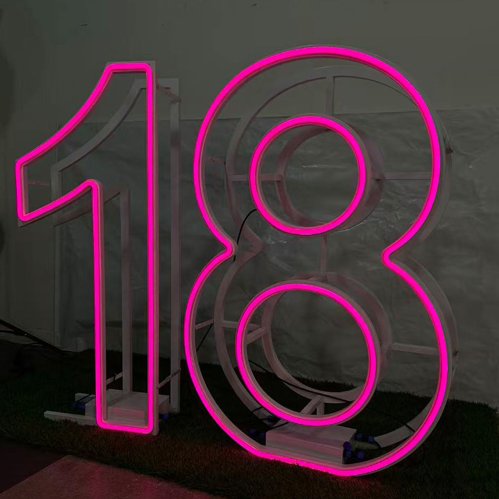 Foldable Metal Neon Marquee Number 18 Portable LED Event Display