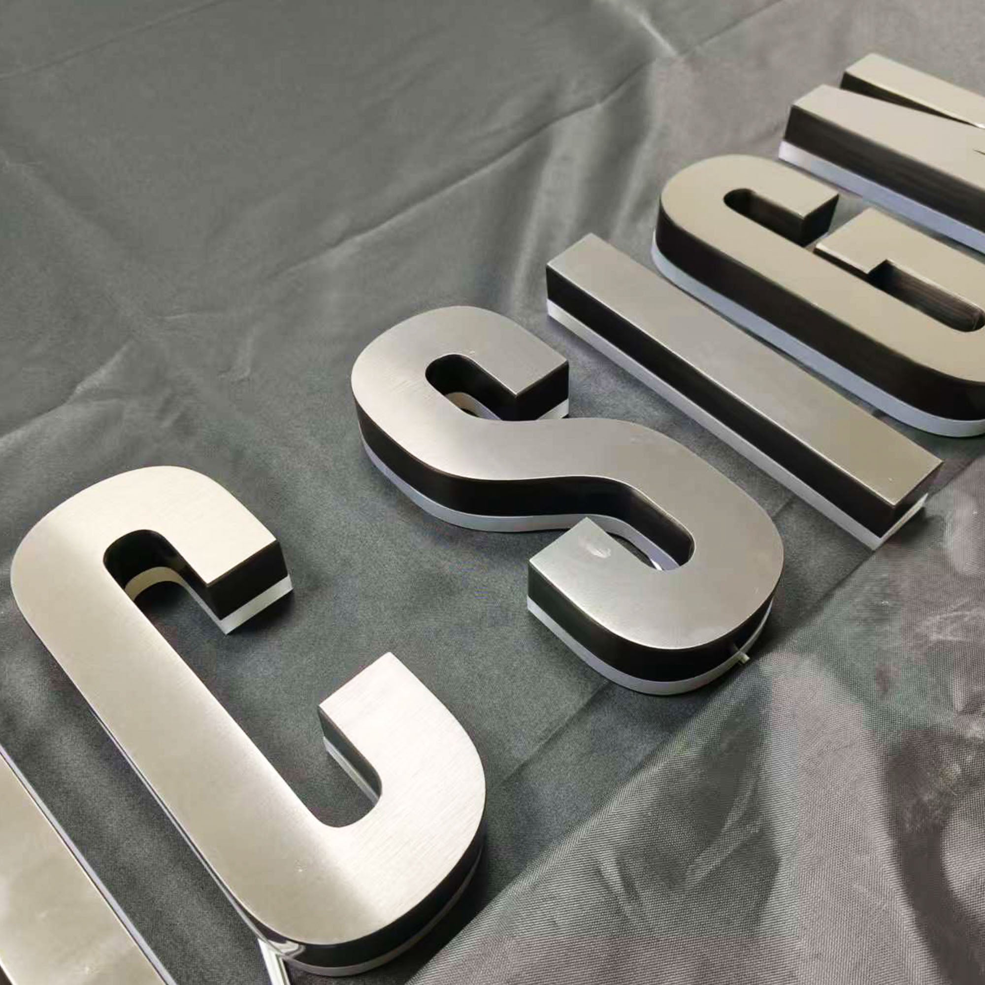 Custom Backlit Channel Letters Black Brushed  Stainless Steel  Illuminated Sign Business Storefront Signs & Office Branding