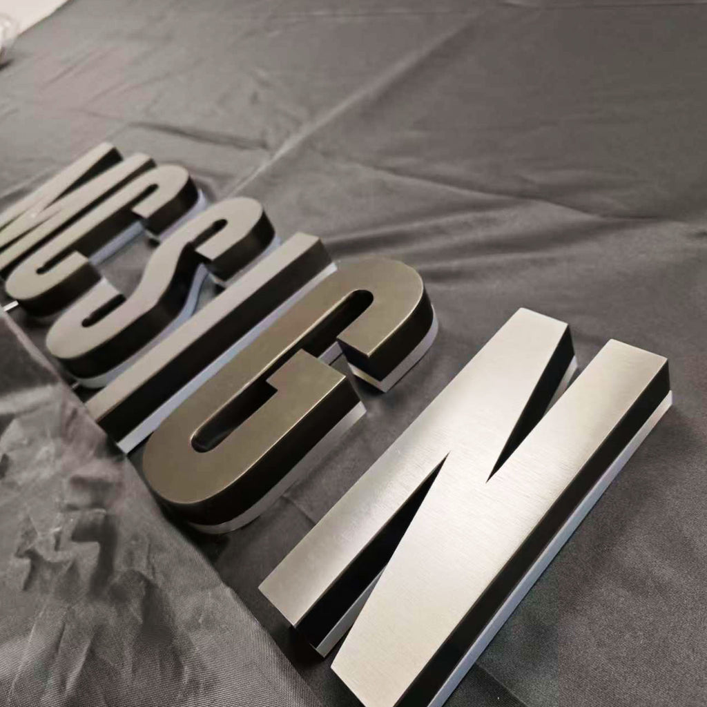 Custom Backlit Channel Letters Black Brushed  Stainless Steel  Illuminated Sign Business Storefront Signs & Office Branding