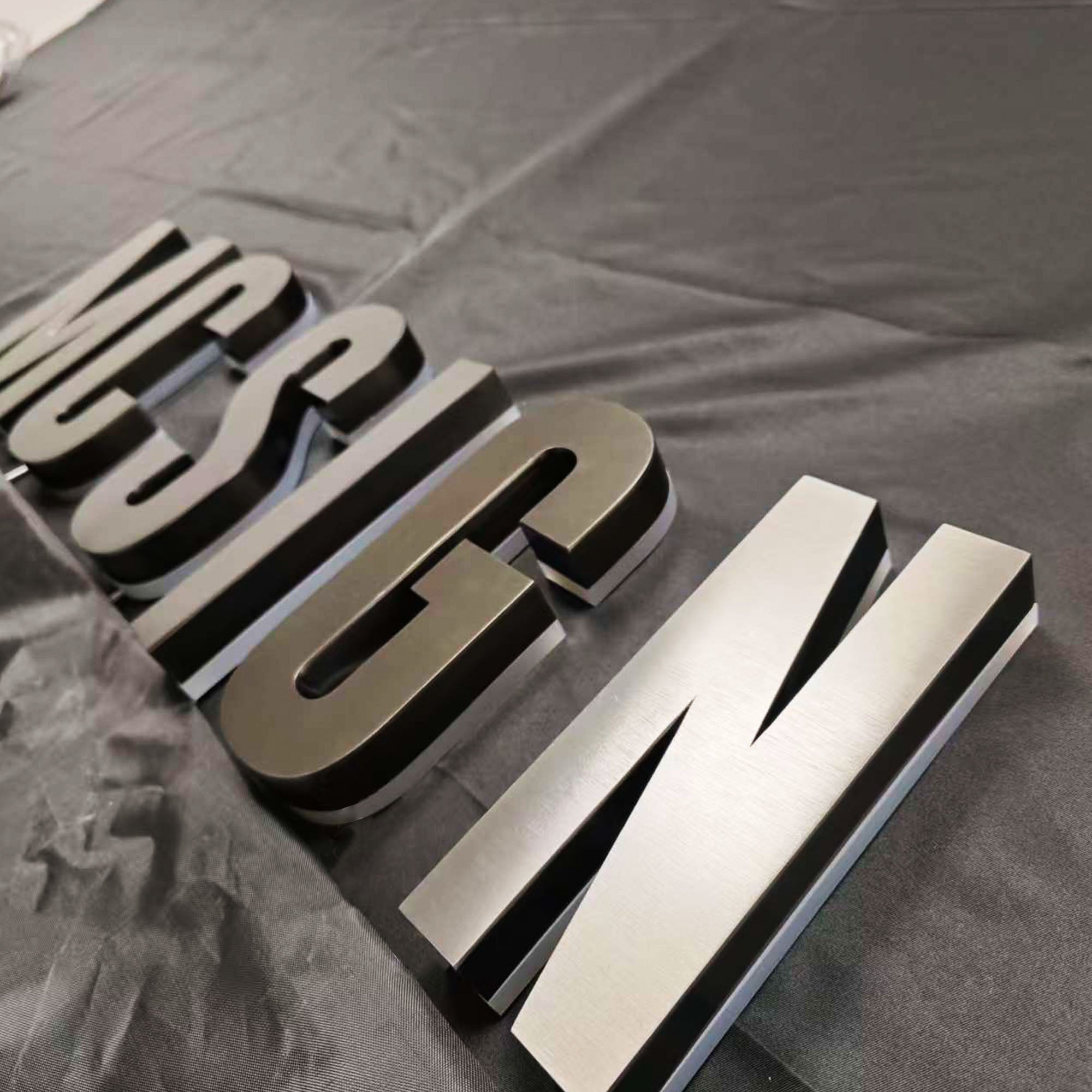Custom Backlit Channel Letters Black Brushed  Stainless Steel  Illuminated Sign Business Storefront Signs & Office Branding