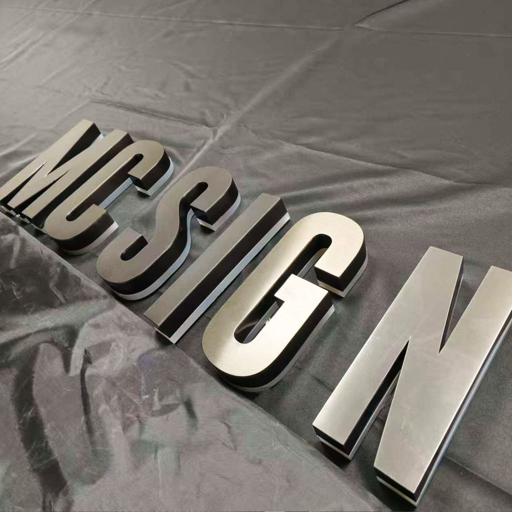 Custom Backlit Channel Letters Black Brushed  Stainless Steel  Illuminated Sign Business Storefront Signs & Office Branding