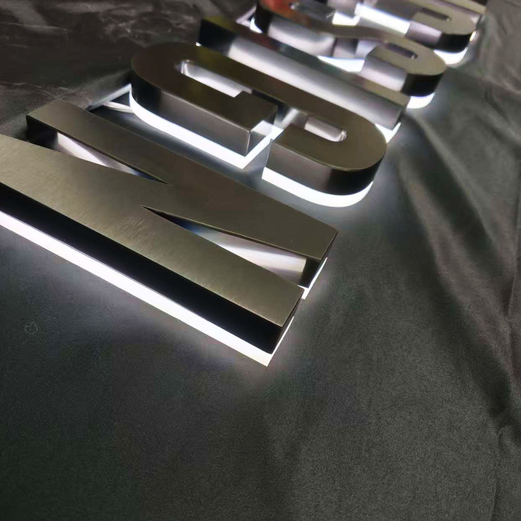 Custom Backlit Channel Letters Black Brushed  Stainless Steel  Illuminated Sign Business Storefront Signs & Office Branding