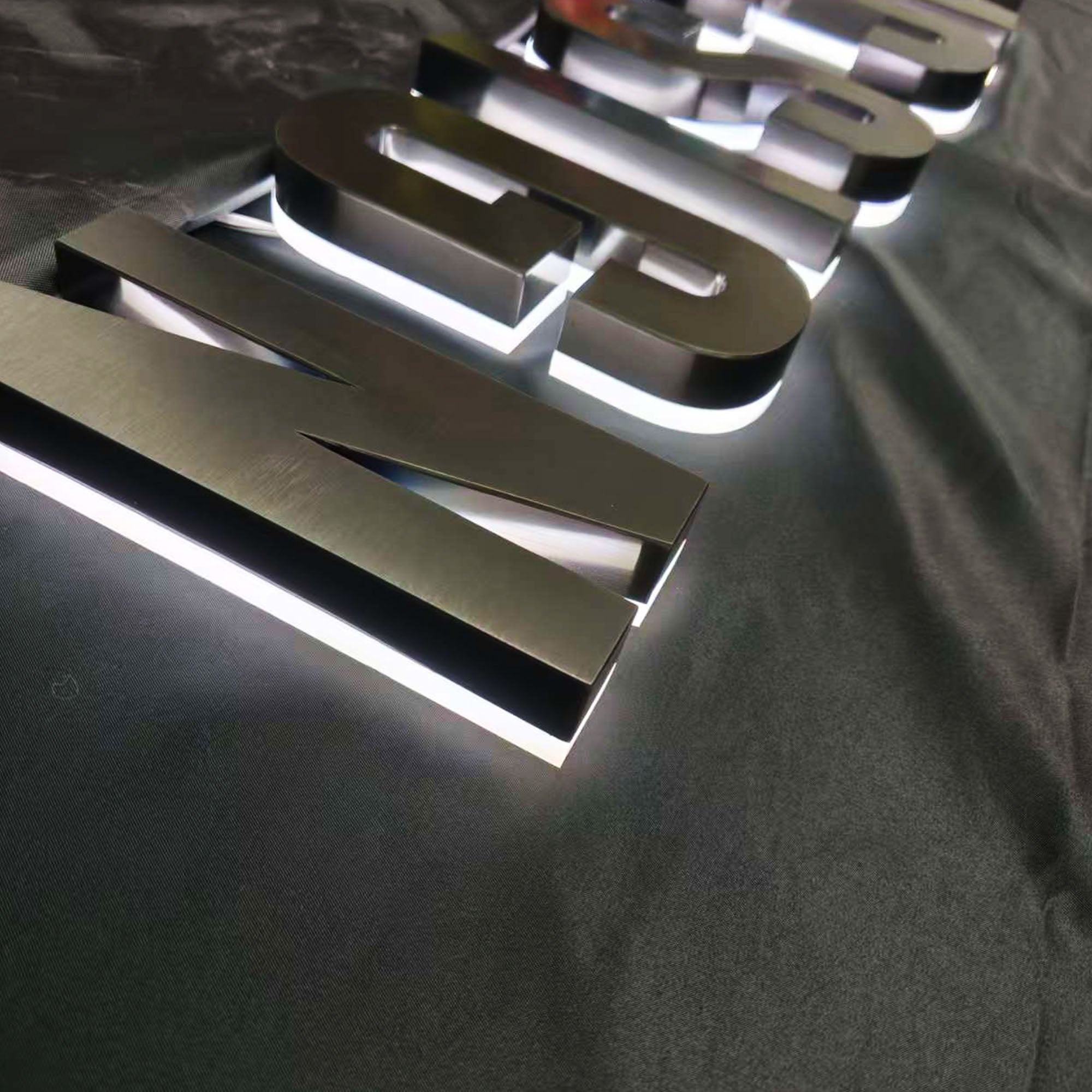 Custom Backlit Channel Letters Black Brushed  Stainless Steel  Illuminated Sign Business Storefront Signs & Office Branding