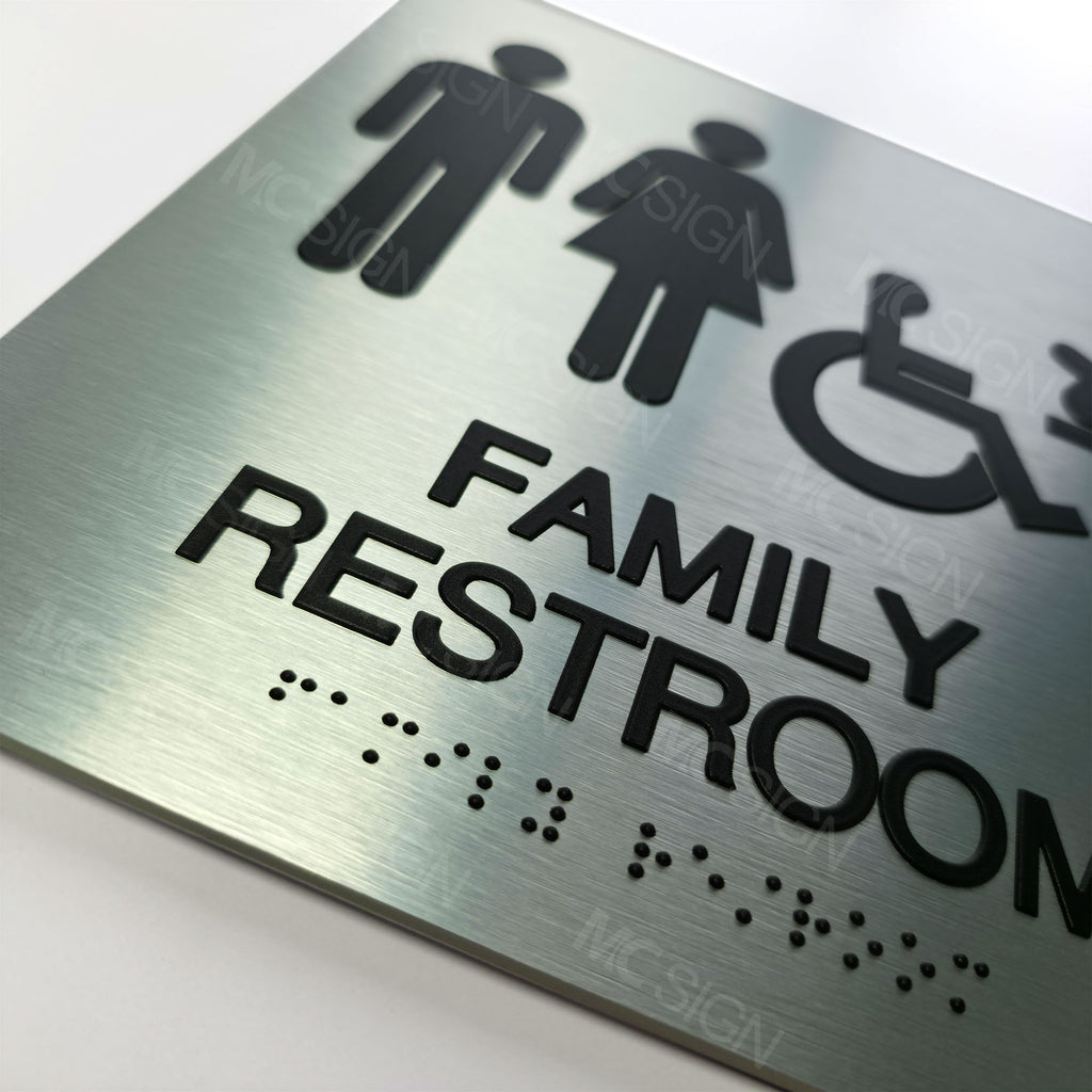 Custom Metal Braille Restroom Sign | ADA Accessible Family Bathroom Sign