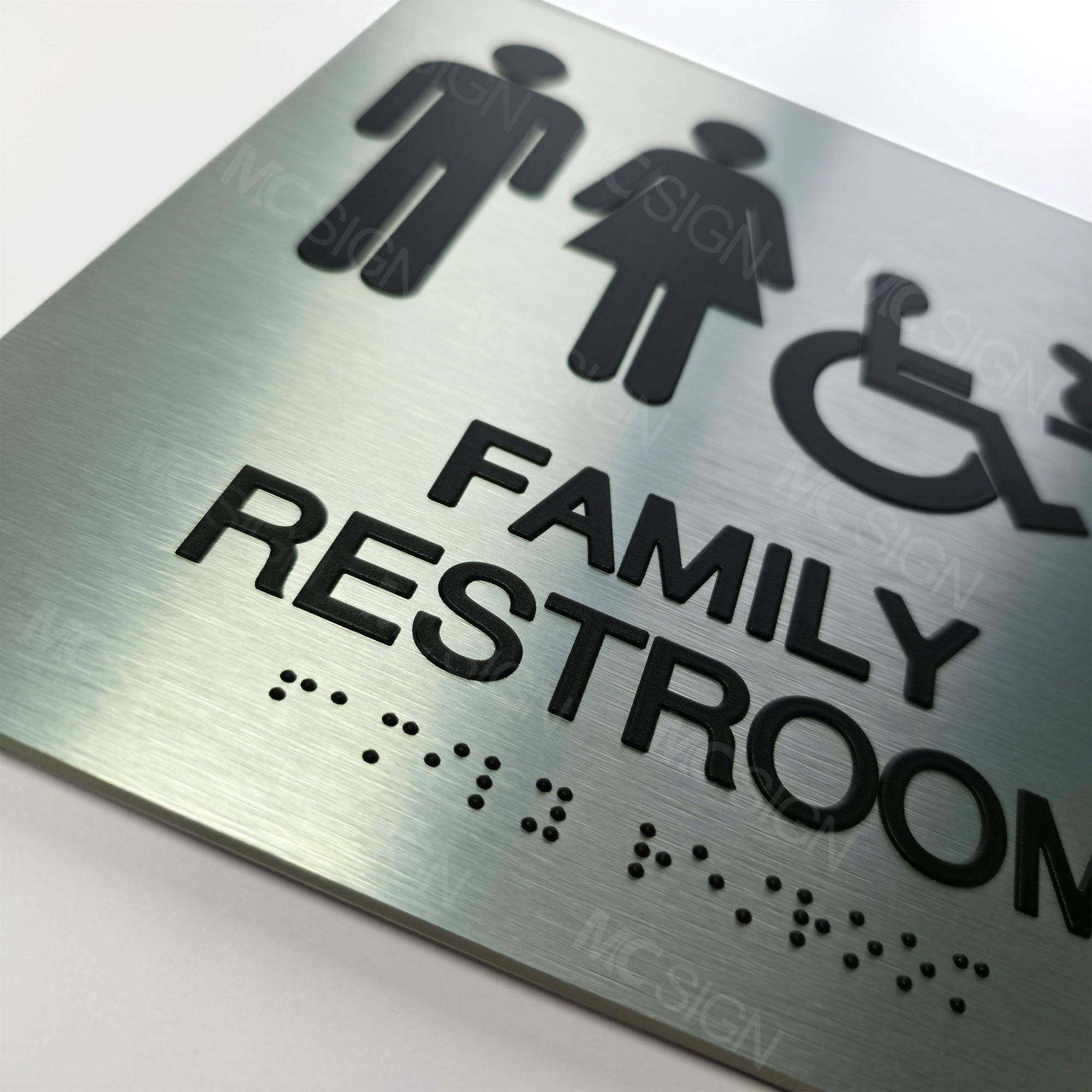 Custom Metal Braille Restroom Sign | ADA Accessible Family Bathroom Sign