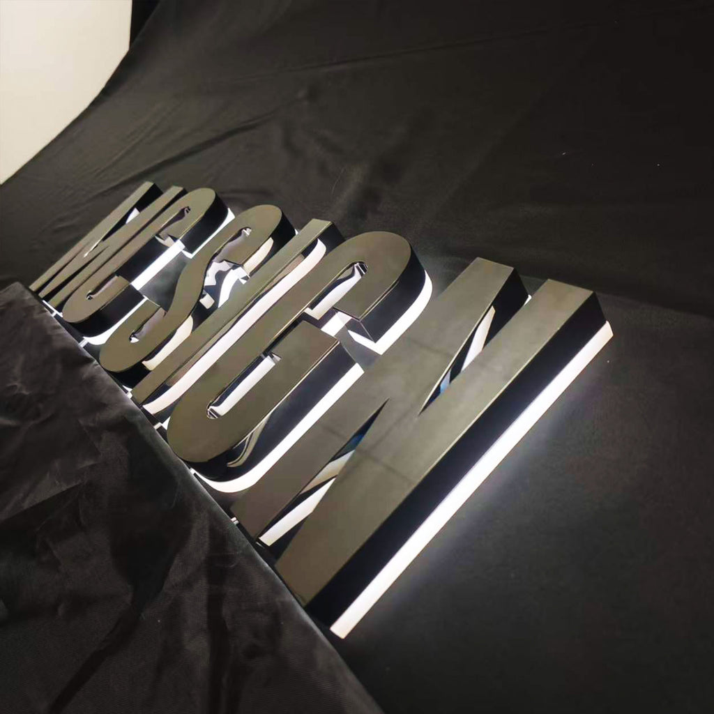 Custom Backlit Channel Letters Black Mirror Stainless Steel LED Backlit Sign for Business Storefront