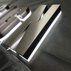 Custom Backlit Channel Letters Black Brushed  Stainless Steel  Illuminated Sign Business Storefront Signs & Office Branding