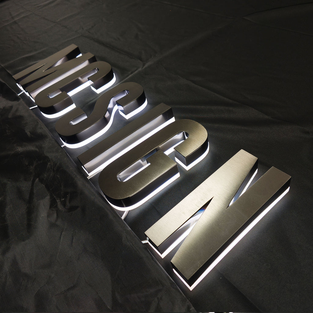 Custom Backlit Channel Letters Black Brushed  Stainless Steel  Illuminated Sign Business Storefront Signs & Office Branding