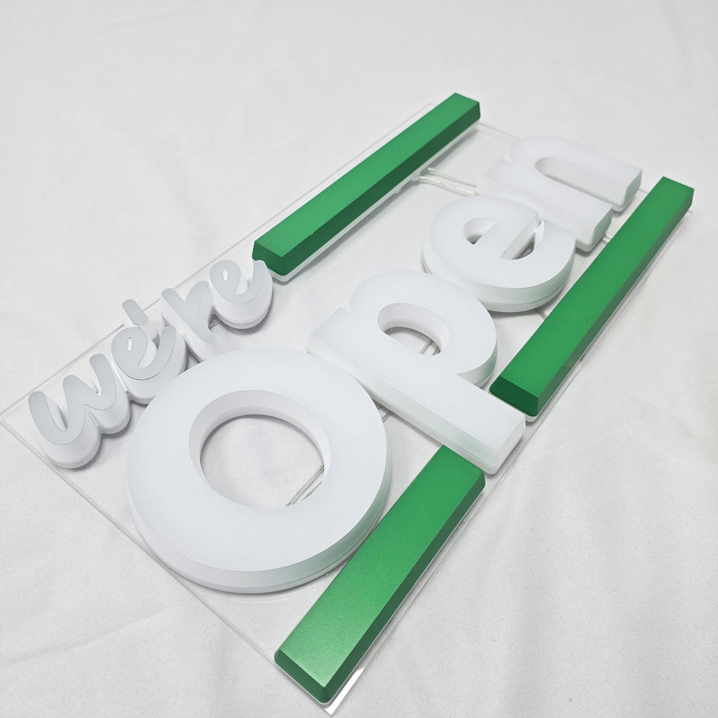 Custom Dual-Lit Acrylic Letters | LED Storefront Open Business Sign