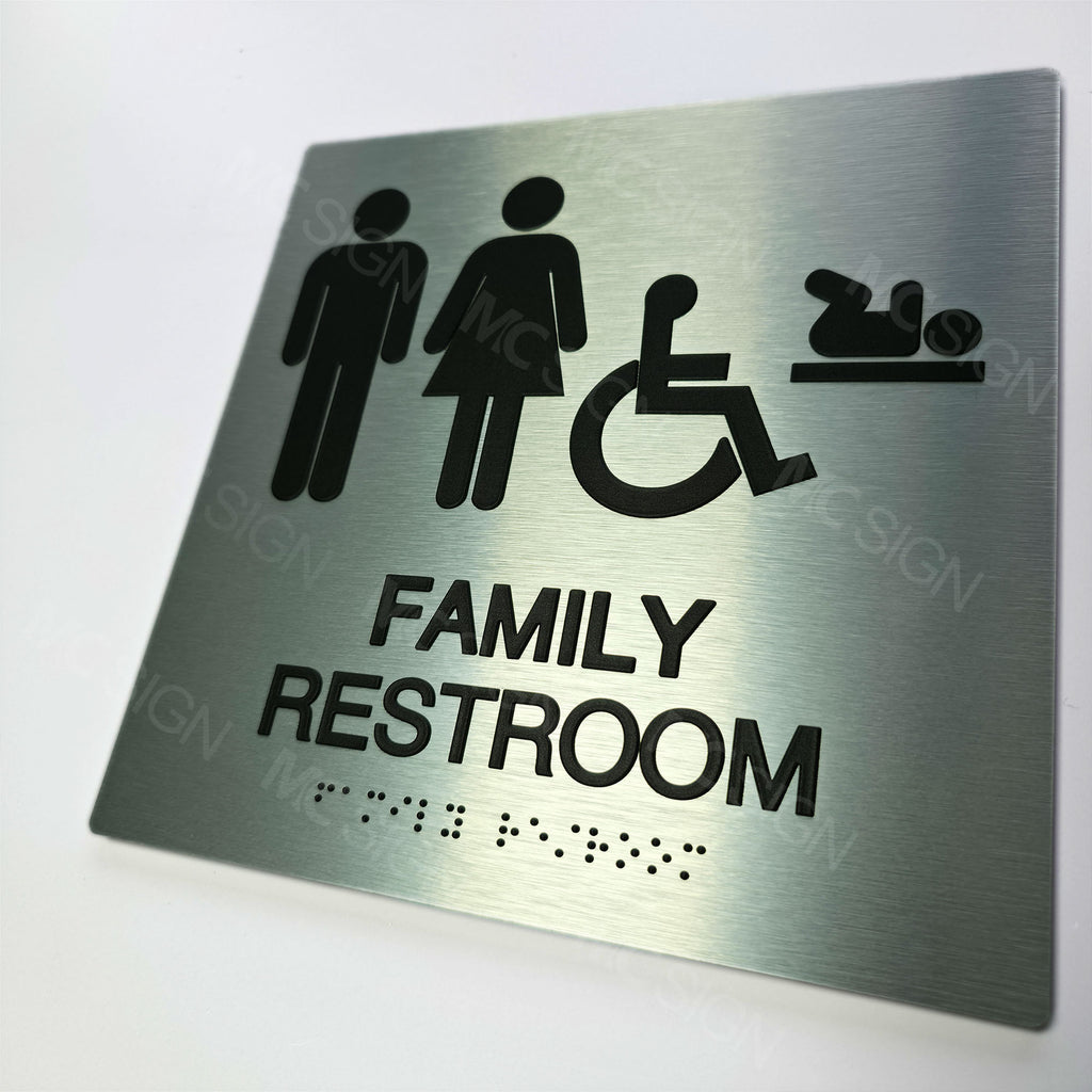 Custom Metal Braille Restroom Sign | ADA Accessible Family Bathroom Sign