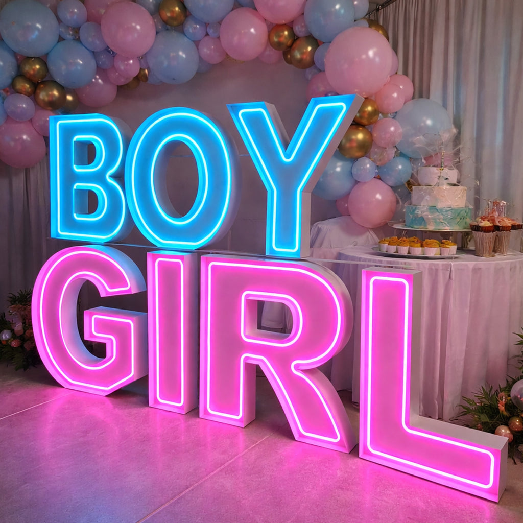 BOY GIRL RGB Neon Marquee Letters for Gender Reveal Parties