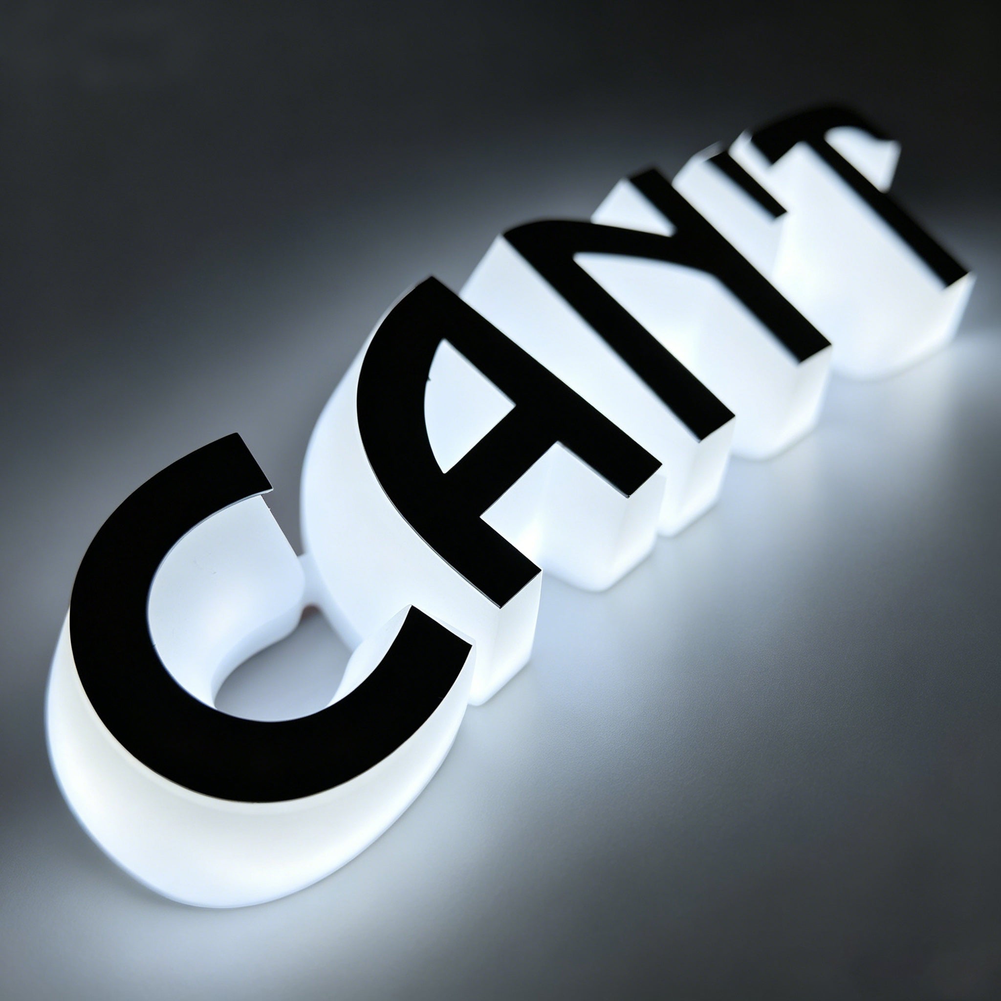 Custom Full Side-Lit Acrylic Letters, Metal Face LED Sign Letters for Storefront & Office Branding