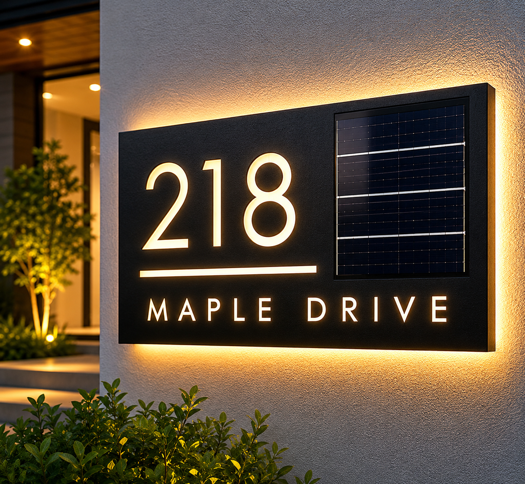 Solar House Number Sign Illuminated Address Plaque for Outdoor Use