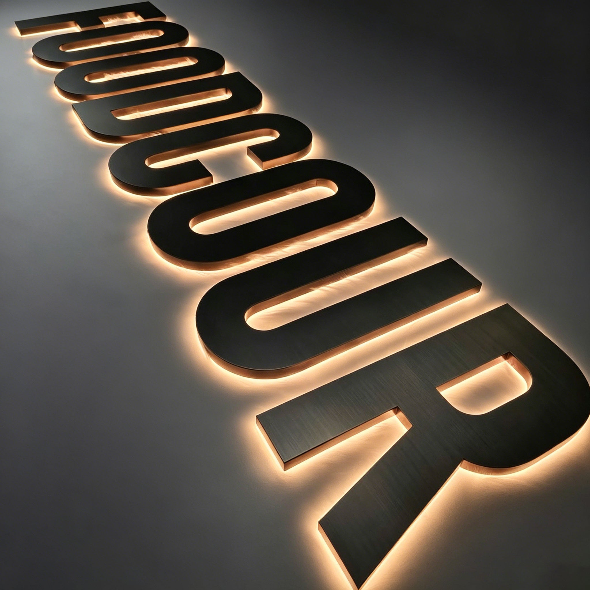 Custom Backlit Channel Letters |Antique Brass LED channel Signs for Hotels & Offices