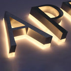 3D Gold Illuminated Logo Sign – Custom Metal Backlit Letters for Business Wall Decor