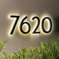 Custom Metal LED Backlit Address Sign, Modern Outdoor Lighted House Numbers, Waterproof Wall Plaque