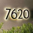 Custom Metal LED Backlit Address Sign, Modern Outdoor Lighted House Numbers, Waterproof Wall Plaque