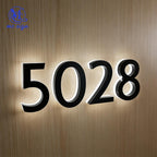 Custom Metal LED Backlit Address Sign, Modern Outdoor Lighted House Numbers, Waterproof Wall Plaque