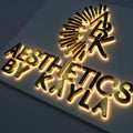 3D Gold Illuminated Logo Sign – Custom Metal Backlit Letters for Business Wall Decor