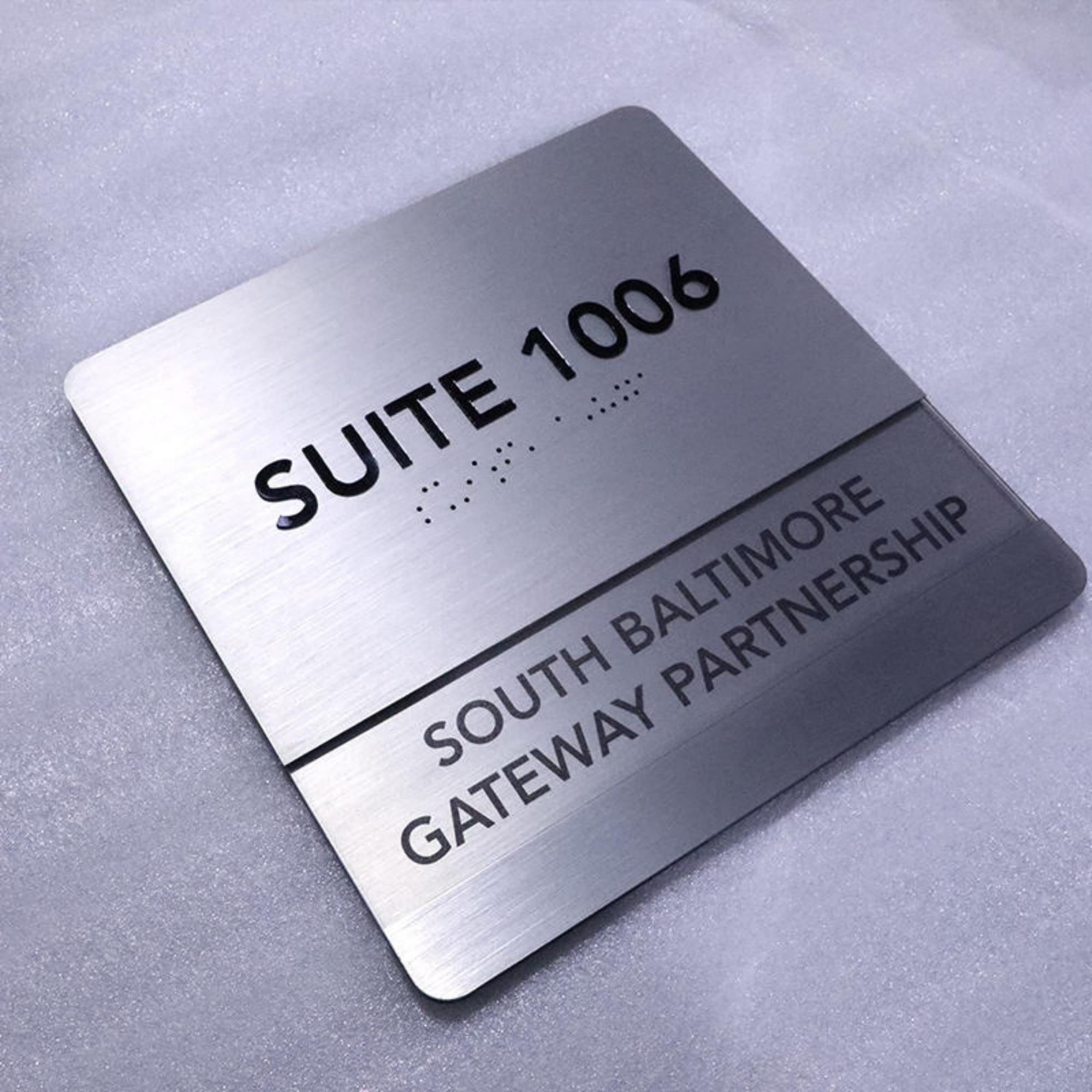 Custom ADA Suite Number Sign – Stainless Steel Braille Door Plaque for Office, Hotel & Commercial Buildings | Bulk Orders Welcome