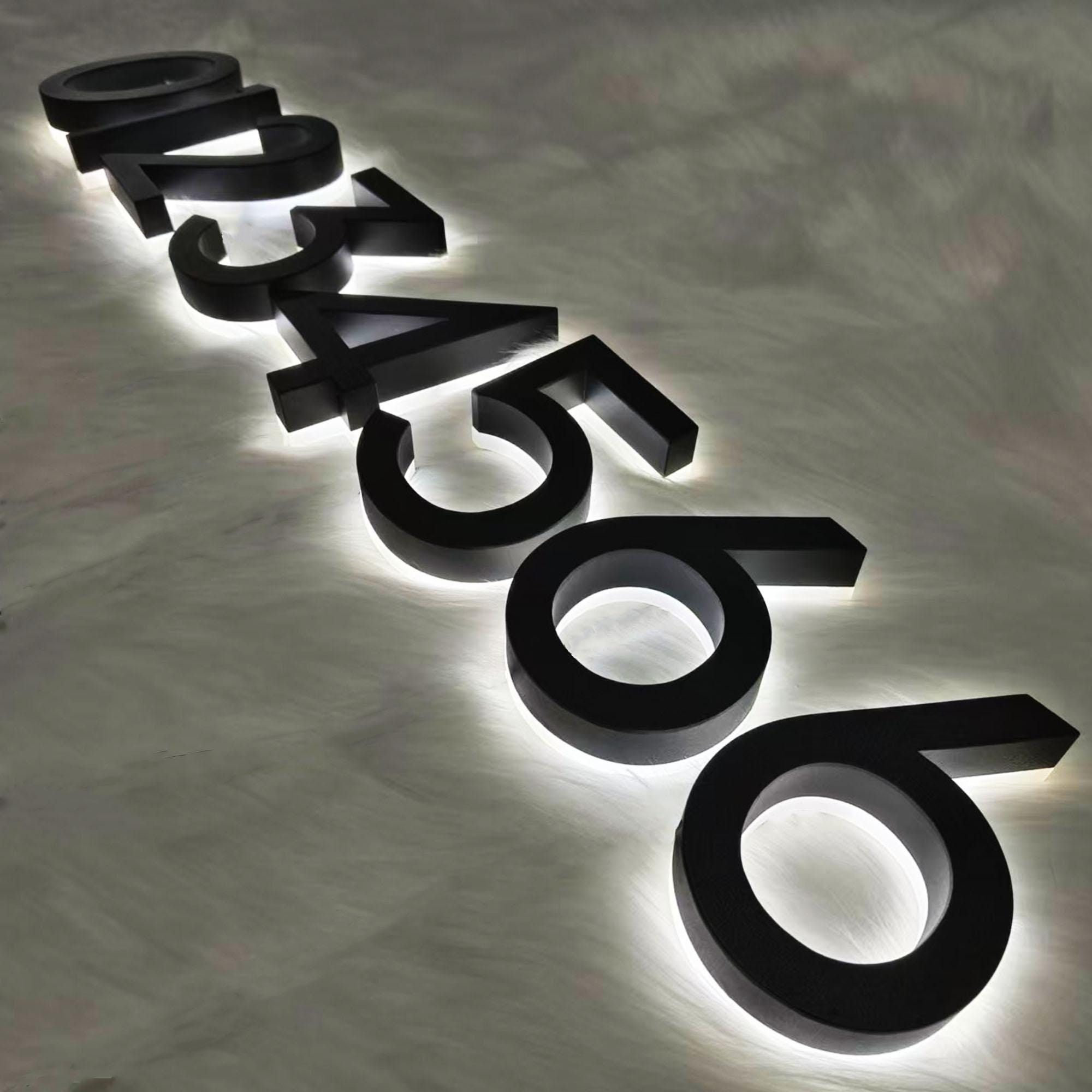 Custom Backlit Room Number Sign, Halo-lit Metal Address, LED Wall Number