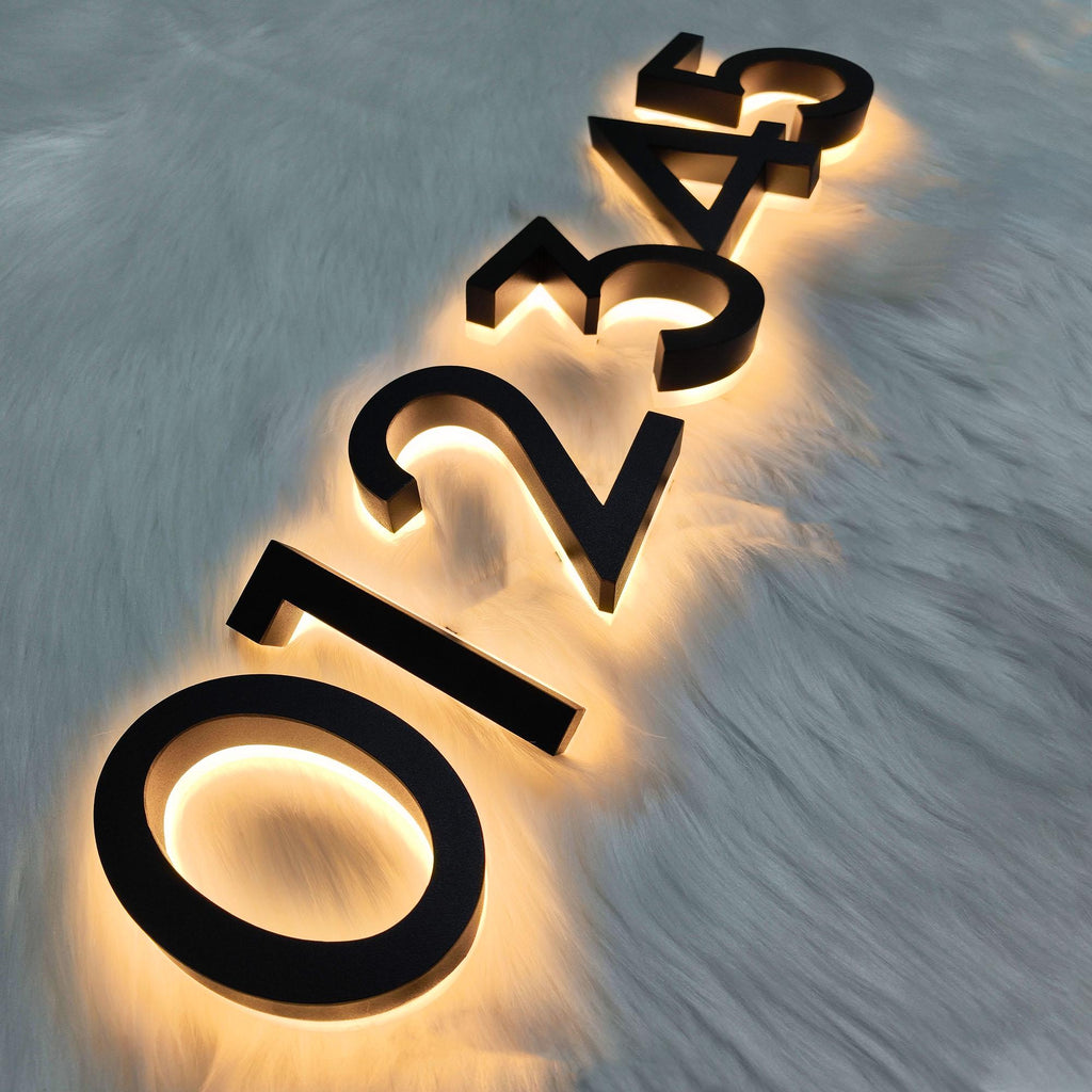 Custom Back Lit Metal Room Number Sign, Black Finish LED Illuminated Address Sign