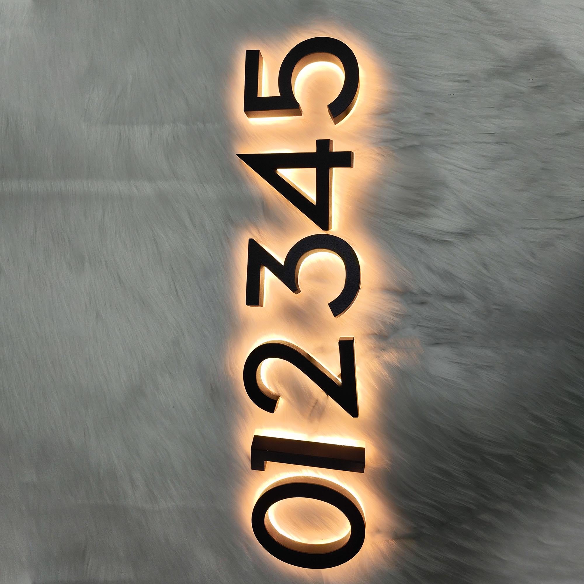 Custom Back Lit Metal Room Number Sign, Black Finish LED Illuminated Address Sign