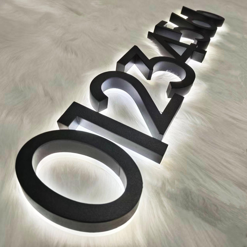 Custom Backlit Room Number Sign, Halo-lit Metal Address, LED Wall Number