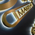 Custom Gold Metal Backlit LED Channel Letters Sign, Business Logo Illuminated Signage