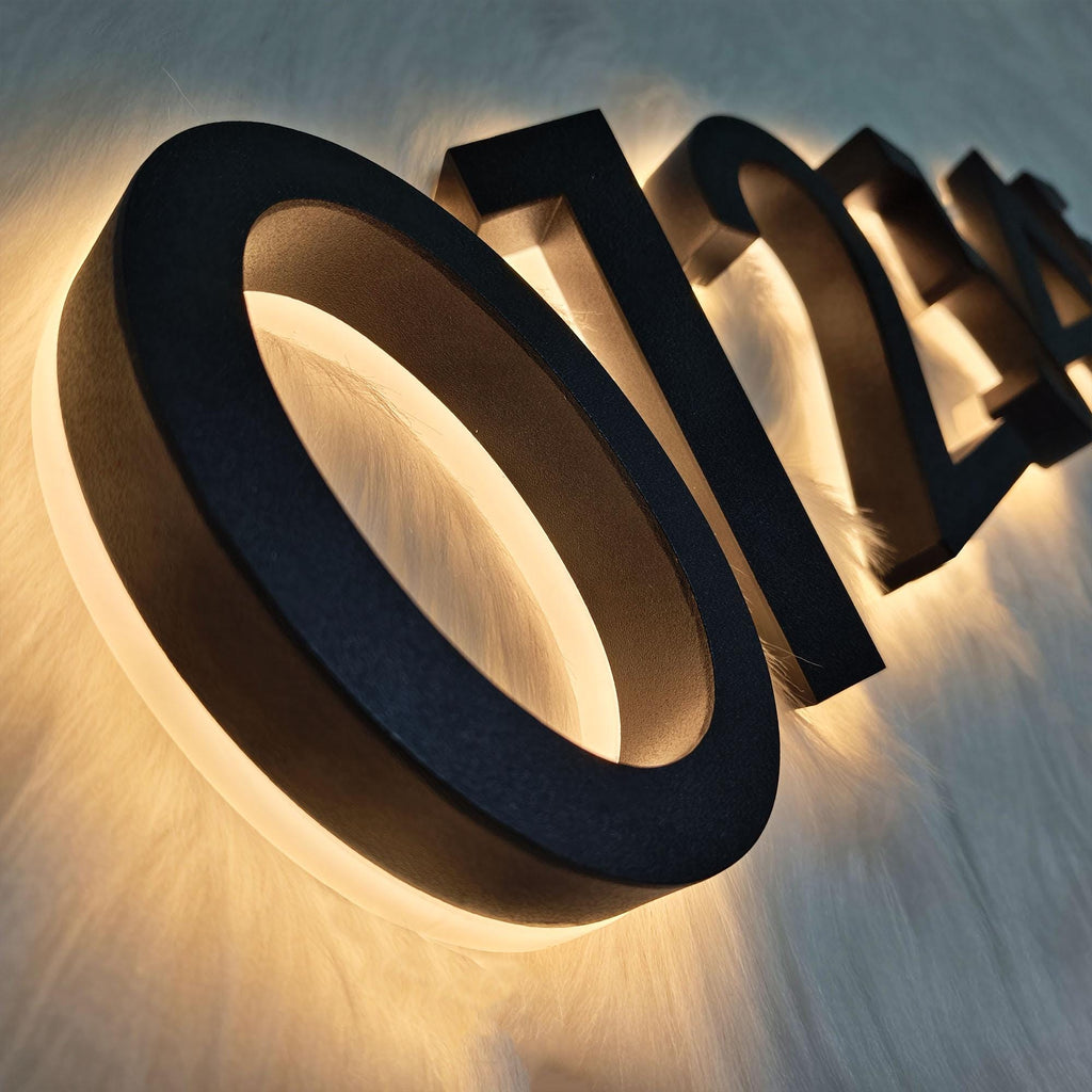 Custom Back Lit Metal Room Number Sign, Black Finish LED Illuminated Address Sign