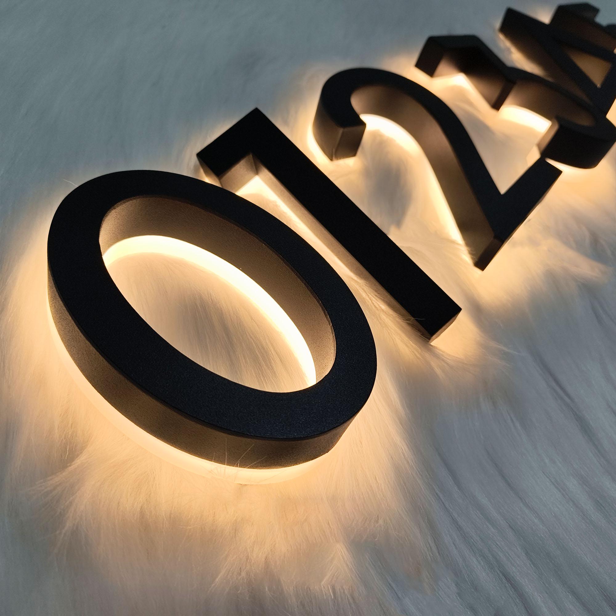 Custom Back Lit Metal Room Number Sign, Black Finish LED Illuminated Address Sign