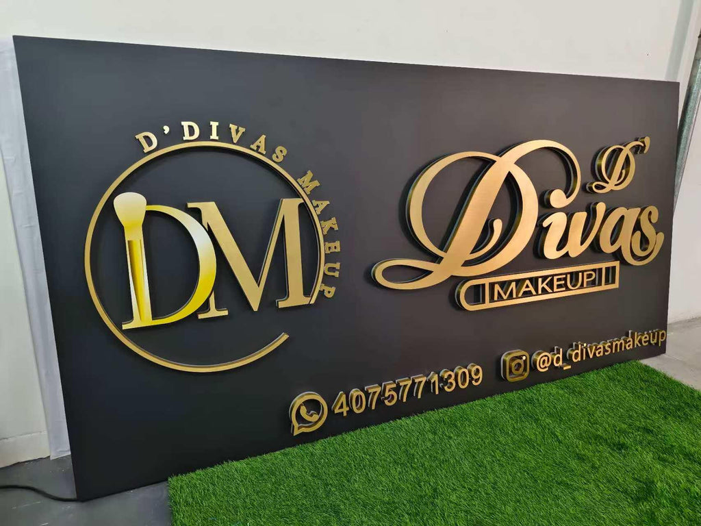 Custom Gold Metal Backlit LED Channel Letters Sign, Business Logo Illuminated Signage