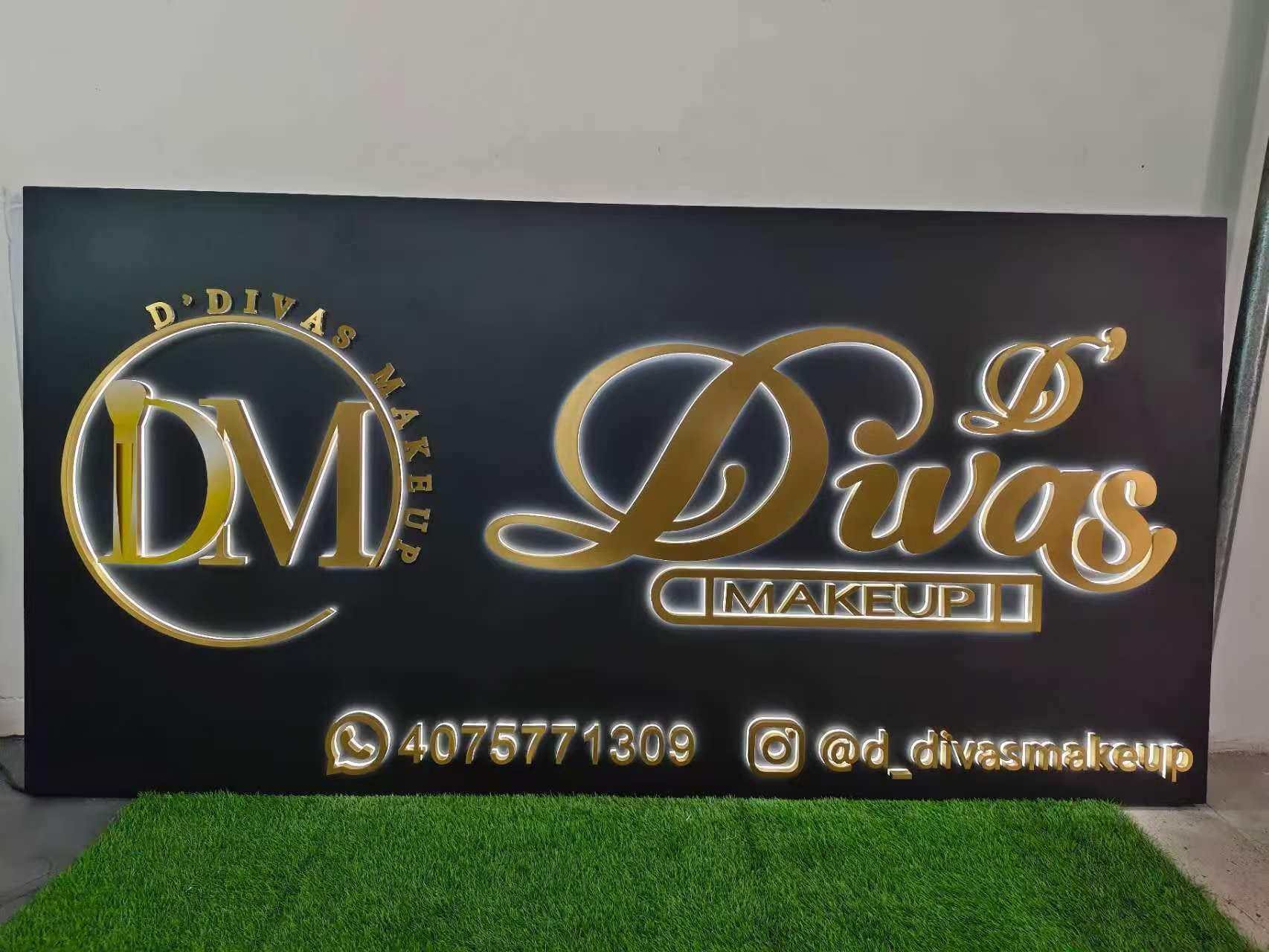 Custom Gold Metal Backlit LED Channel Letters Sign, Business Logo Illuminated Signage