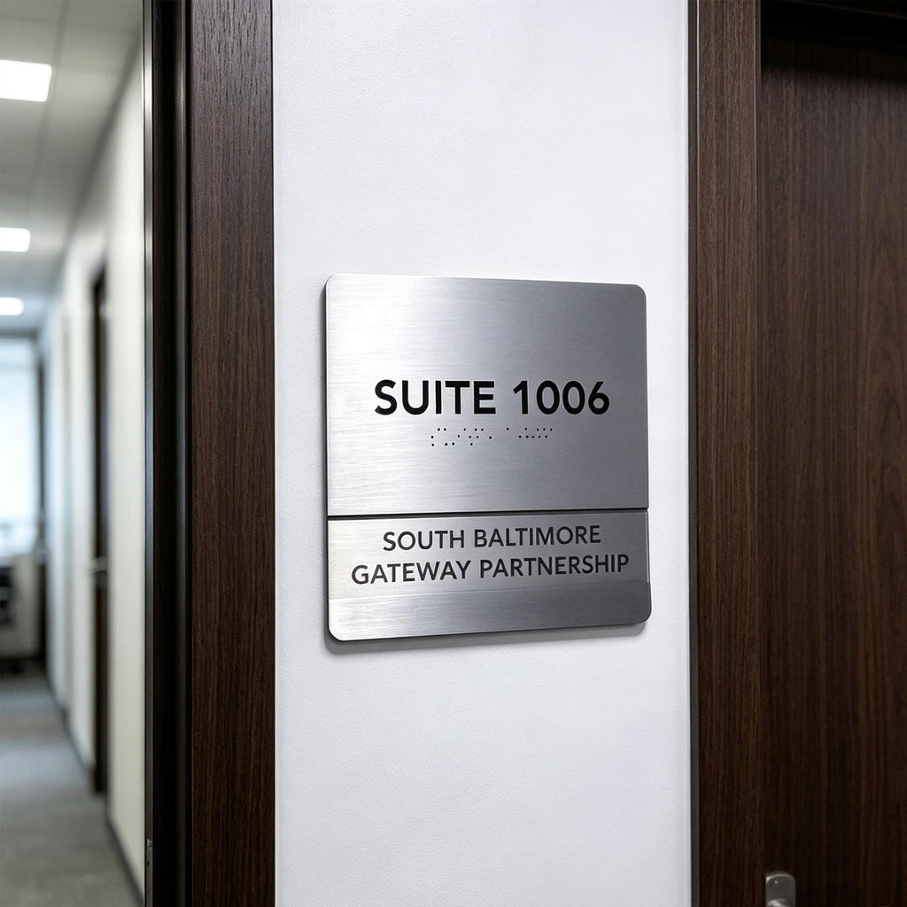 Custom ADA Suite Number Sign – Stainless Steel Braille Door Plaque for Office, Hotel & Commercial Buildings | Bulk Orders Welcome