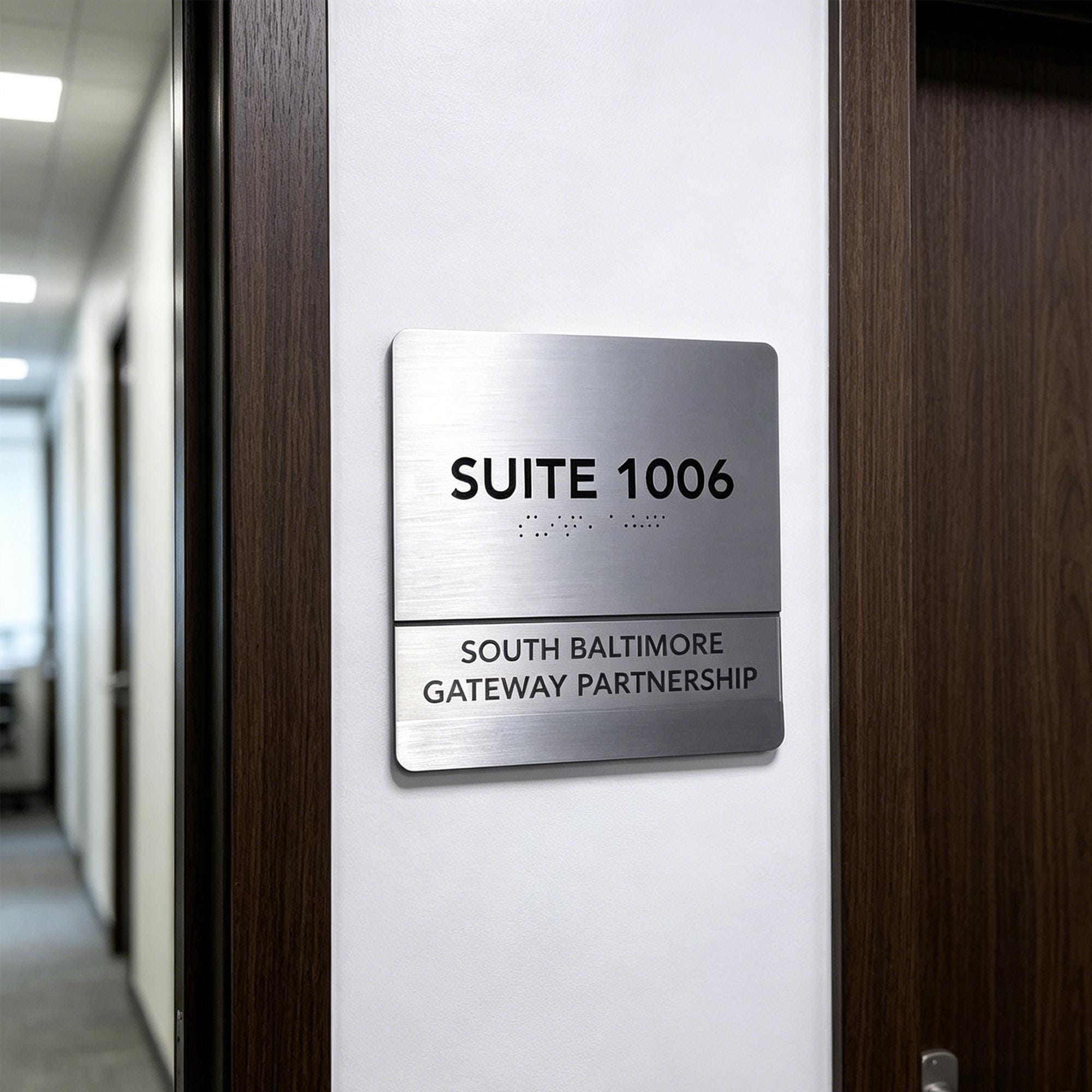 Custom ADA Suite Number Sign – Stainless Steel Braille Door Plaque for Office, Hotel & Commercial Buildings | Bulk Orders Welcome